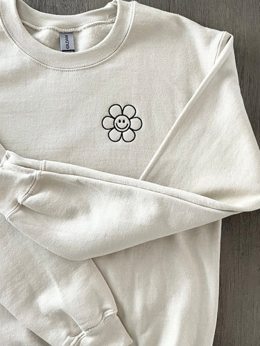 Smiley Face Flower Sweatshirt- Embroidered Crewneck- Monogrammed Sweatshirt- Flower Sweatshirt